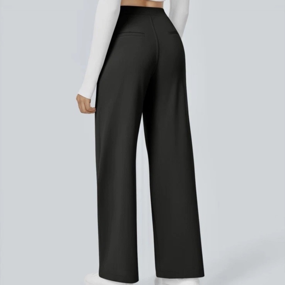 NEW High Waisted Pocket Straight Leg Work Pants Size XL In Black